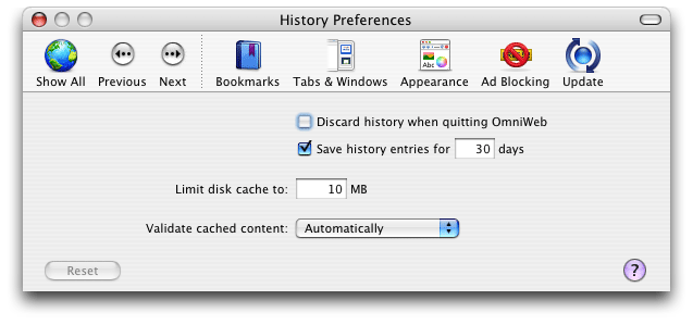 History Preferences